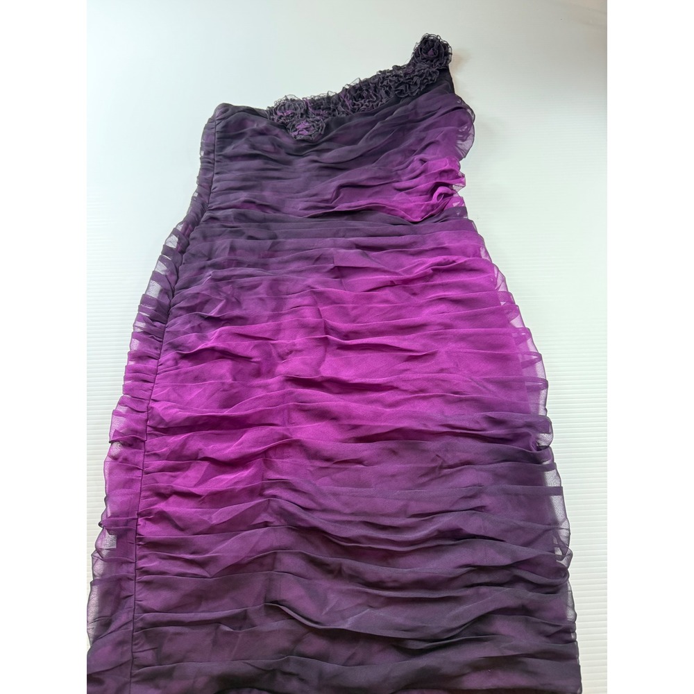 Adrianna Papell Boutique Purple‎ Ombre One Shoulder Ruched Mesh Dress Size 12